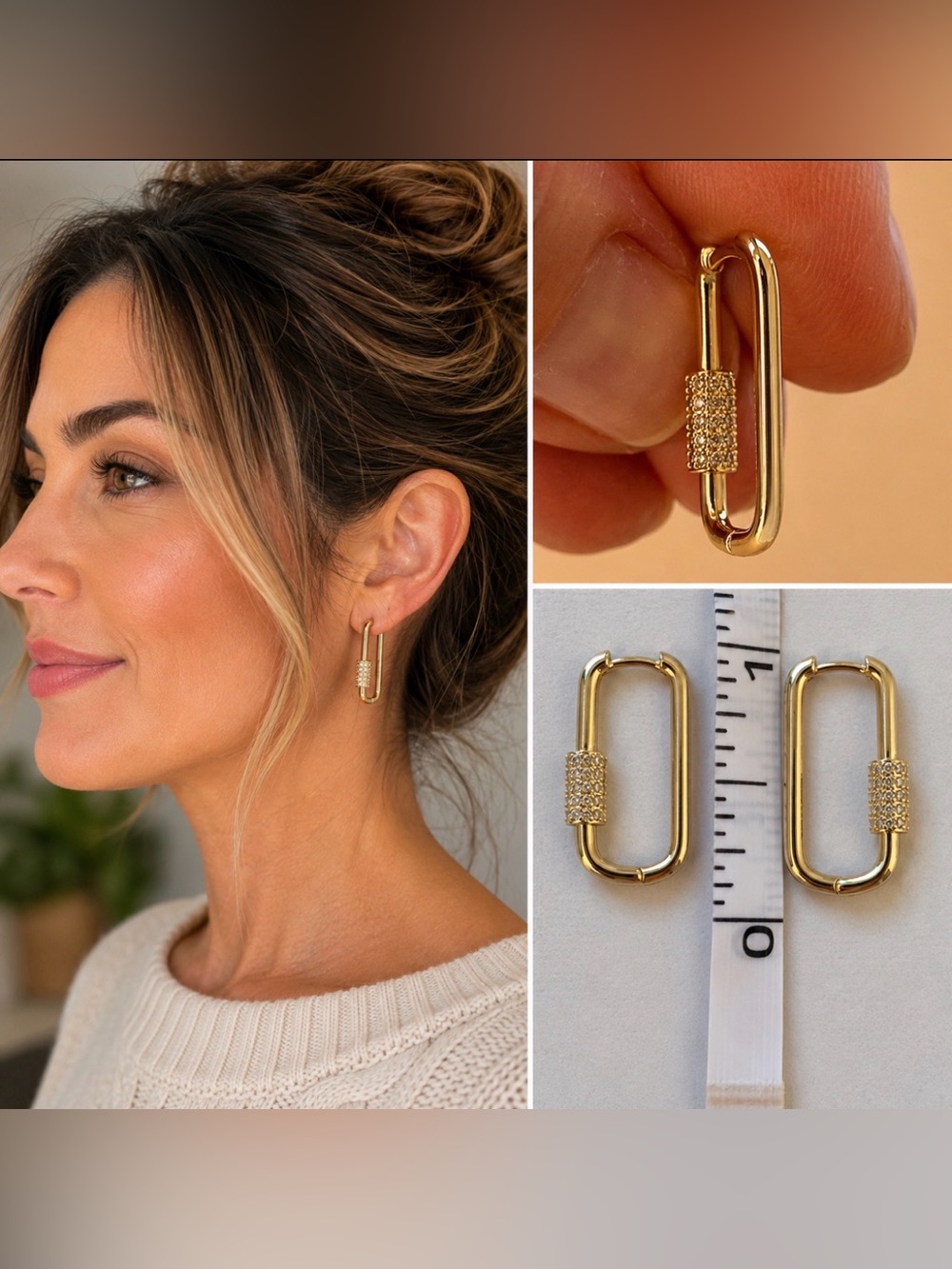 Gold Pave Rectangle Link Earrings - Women Jewelry